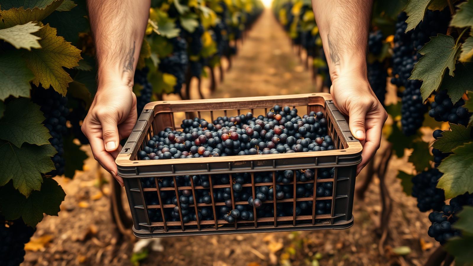 Freshly harvested wine grapes from vineyards in Colli Berici, Veneto, Italy